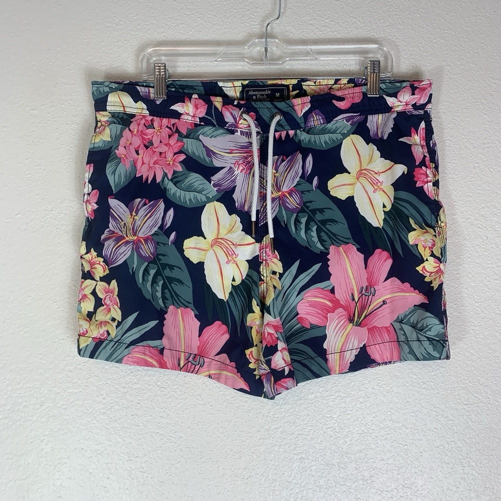 Abercrombie & Fitch Swim Shorts Mens Medium Tropical Print Preppy Classic Lined